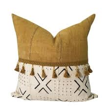 Black And White Throw Pillow With Tassels Gold Black And White Mud Cloth Pillow With Tassels Boho Print Throw Pillow African Print Home Decor Housewarming Gift For New Home Mudcloth Pillow Boho Pillows Yellow Pillows