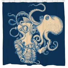 When Diver Meets Discovery This Work Of Art Is Born Deep Sea Discovery It Is Comple Octopus Shower Curtains Nautical Bathroom Decor Nautical Shower Curtains