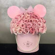 Jlf Pink Minnie Mouse Jlf Los Angeles Flower Box Gift Pink Flower Arrangements Flower Bouquet Diy