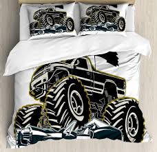 No problem we have the solution for you. Monster Truck Duvet Cover Set Queen Size Rubber Tyre Car Flattening A Vintage Vehicle Graphic Image Decorative 3 Piece Bedding Set With 2 Pillow Shams Black Coconut Charcoal Grey By Ambesonne