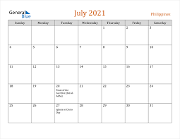 July 2021 holidays and celebrations. Philippines July 2021 Calendar With Holidays
