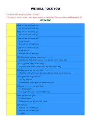 We will rock you by queenfrom the album absolute greatestnb! Song Worksheet We Will Rock You By Queen
