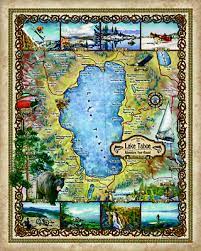Lake tahoe wall art poster. Lake Tahoe Historic Map Reproduction Artwork Wall Art Print Vintage Ebay