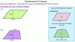 Area Of Parallelograms And Trapezia Students Learn How To Calculate The Area Of Parallelograms And Trapeziums Trapezium Math Lesson Plans Learning Objectives