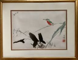 wang xuetao 王雪涛鱼鹰蜻蜓图chinese watercolor painting on paper a etsy watercolor bird bird illustration watercolor water