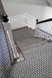 This modern stair runner is finished of with solid brass stair rods. A Thick Tight Handwoven Carpet In Neutral Tones Of Grey This Natural Fiber Weave Stair Runner Adds Visual A Carpet Stairs Stair Runner Carpet Stairway Carpet