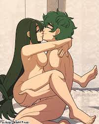 1boy 1boy1girl 1girls animated ass grab barefoot carrying  carrying partner carrying position eye contact female female penetrated  freckles green hair hi res hugging izuku midoriya kinkymation kneeling long  hair