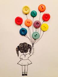 Drawing Of A Little Girl Holding Balloons Buttons Button Crafts Button Art Crafts