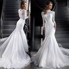 Modest Muslim Lace Wedding Dresses Illusion Long Sleeve High Neck Lace Applique Mermaid Affordable Wedding Gown Wedding Dress Long Sleeve Wedding Dresses Lace