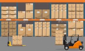 Warehouse Interior With Goods Graphic Design Layouts Color Vector Interior