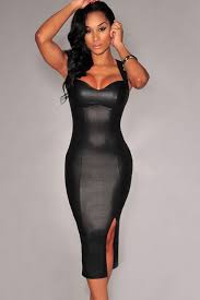 Black Faux Leather Bodice With Sweetheart Neckline Padded Midi Dress Leather Bodycon Dress Clubwear Dresses Sleeveless Bodycon Dress