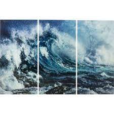 Picture Glass Triptychon Wave 160x240cm 3 Set Glass Pictures Illustration Artwork Waves