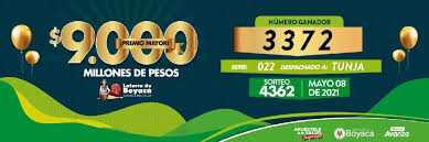 Sábado 5 de junio de 2021: Resultados Del Sorteo 4362 De La Loteria De Boyaca Realizado El 7 De Mayo De 2021