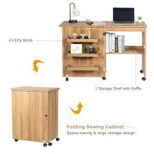 Gymax Folding Sewing Craft Table Shelf Storage Cabinet Home Storage Cabinet Shelves Kitchen Furniture Design Space Saving Craft Storage Ideas For Small Spaces