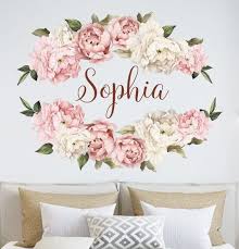 Name Wall Stickers Peony Wall Decals Watercolor Girl Name Wall Art Peony Nursery Decal Pe Floral Wall Decals Girls Room Decals Flower Wall Stickers