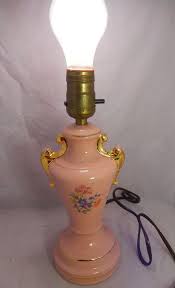 Vintage Porcelain Table Lamp Amphora Vase Urn Style Floral Pink Gold Handles Lamp Table Lamp Vintage Porcelain