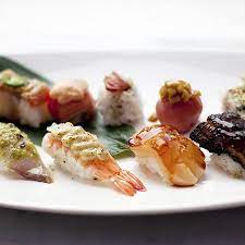 Miku Vancouver Bc A Premium Sushi Combination Of Aburi Nigiri Oshi And Temari Domo Arigato Miku Food Sushi Recipes Real Food Recipes
