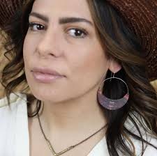 Small Stitched Copper Crescent Earrings