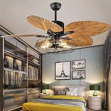 Adding a ceiling fan to a room is a simple diy wi. 52 Inch Tropical Fan Light Industrial Cage Ceiling Fan With Light 5 Lights Remote Control Indoor Chandelier Fan Light 5 Palm Blades Vintage Quiet Fan Light Black Finish Pricepulse