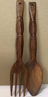 Retro Tiki Kitsch Vtg Wooden Fork Spoon Hanging Mabini Handicraft Philippines In Collectables Homeware Kitche Wooden Fork Fork Spoon Wall Decor Vintage Decor