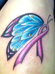 They show just the basic design of the ribbon, generally in the customary light pink hue (though they may occasionally be done in bright pink or even fuchsia). Breast Cancer Butterfly Tattoo Idea
