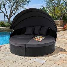 Product title yofe outdoor patio lounge chairs, modern 2 piece wic. Suncrown Outdoor Patio Round Retractable Canopy Daybed Black Wicker Furniture Clamshell Sectional Seating With Washable Cushions Patio Backyard Porch Pool Walmart Com Walmart Com