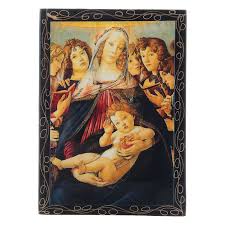 A painting rich in elements referring to the purity of the virgin, such as the white roses or the lilies. Russian Papier Mache And Lacquer Box Madonna Of The Online Sales On Holyart Co Uk