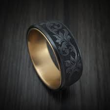 Black Titanium And 14k Yellow Gold Ring Mens Gold Rings Mens White Gold Rings Rings For Men