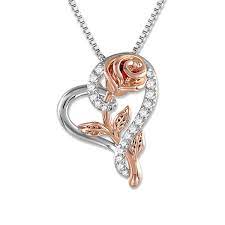 Snzm Rose Necklace For Women 5a Cubic Zirconia Love Heart Pendant Necklace Jewelry With Gift Box Heart Jewelry Heart Shaped Pendant Necklace Pendant Jewelry