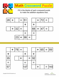 Addition Crossword Worksheet Education Com Math Fact Worksheets Math Worksheets Math Facts