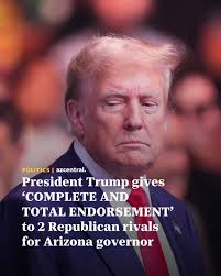 President Donald Trump's endorsement of Rep. Andy Biggs and Karrin Taylor  Robson mirrors a previous dual endorsement in a GOP primary race in  Arizona. 🔗:bit.ly/3GyUz95