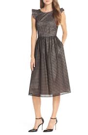 Free Shipping And Returns On 1901 Ruffle Grid Overlay Midi Dress Regular Petite At Nordstrom Nordstrom Dresses Wedding Guest Dress For Petite Women Dresses