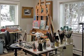 Lsd photo advertising studio was created by marco and paolo, photographers who realize ideas, shoot and edit their pictures together. Painting Set Up Is Practical With Drafting Desk To Side Of Easel And Flanked By Table With Brushes In Jars Ready Art Studio At Home Art Studios Painting Studio