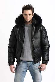 Mens Bomber Jacket With Fur Hood Blouson Fourrure Col Fourrure