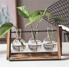 Wooden Plant Stand With Hydroponic Vase Glass Planter Water Etsy Glass Planter Wood Planters Wooden Plant Stands