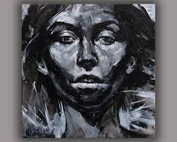 Black And White Acrylic Painting Portrait Black And White Art Lady Portrait Painting Acrylic Face Painting On Canvas Female Portrait You Black And White Painting Portrait Painting Acrylic Face Painting