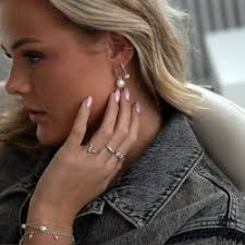 Marcella" Silver hoops with stones and freshwater pearls