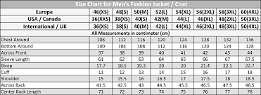 36 efficient jacket size chart for men