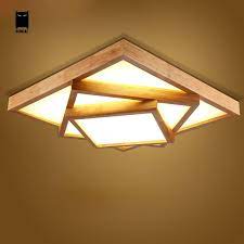Led Square Big Oak Wood Acrylic Ceiling Light Fixture Nordic Japan Style Plafon Lamp Luminaria Foyer Ceiling Lights Traditional Lighting Ceiling Light Fixtures