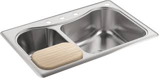 Sarlai sinks review stainless steel kitchen sink. Kohler K 3361 4 Na Stainless Steel Staccato 33 Double Basin Drop In 18 Gauge Stainless Steel Kitchen Sink With Silentshield Cutting Board And Four Faucet Holes Faucetdirect Com