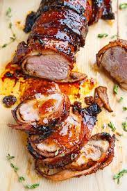 Citrus brined pork roast with fig mostarda. Apricot Glazed Bacon Wrapped Cajun Pork Tenderloin Recipe Tenderloin Recipes Pork Tenderloin Recipes Pork Dishes