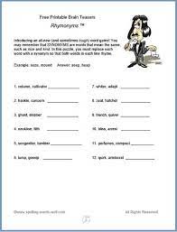 Crossword puzzles exercise the brain. Free Printable Brain Teasers Rhymonyms