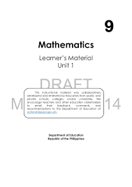K To 12 Grade 9 Learner S Material In Mathematics Mathematics Solving Quadratic Equations 1st Grade Math