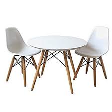 Buschman Set Of Table And 2 White Kids Eames Style Retro Modern Dining Room Mid Century Shell Round Table And Chairs Table And Chair Sets Kids Table And Chairs