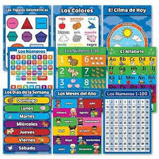 Details About Spanish Toddler Learning Poster Kit 9 Educational Preschool Charts Abc