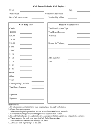 Reconcile cash collected to cash reported on register receipts before filling out a standard bank deposit form. Cash Drawer Reconciliation Sheet Template Balance Sheet Reconciliation Balance Sheet Template Money Template