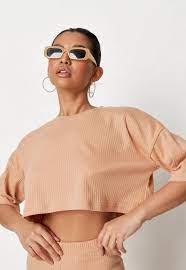 Missguilded cropped grey ribbed top size 14 bnwts j588. Camel Rib Boxy Crop Top And Trousers Co Ord Set Missguided
