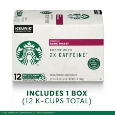 But, all coffee pods will vary in caffeine so 130 mg and/or 260 mg is the average amount to expect. Starbucks Dark Roast K Cup Coffee Pods With 2x Caffeine For Keurig Brewers 1 Box 12 Pods Walmart Com Walmart Com