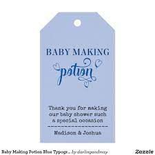Baby Making Potion Blue Typography Baby Shower Gift Tags Zazzle Com Baby Shower Gifts Blue Baby Shower Favors Baby Shower