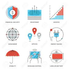 Thin Line Icons Of Worldwide Corporate Business Money Growth